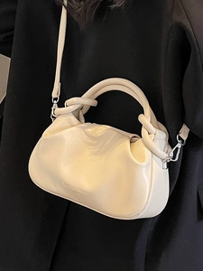 Chic ruched cream cloud bag with metallic hooks and cross-body strap for women