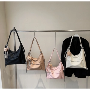 Minimalist soft leather tote bags in four colors with cute bear charms and metal chains