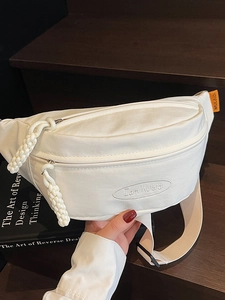 Minimalist Canvas Chest Bag For Women Japanese Korean Style Sports Casual Waist Bag With Embroidery Adjustable Strap