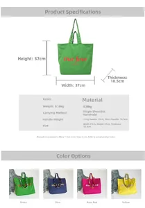 Size chart for minimalist canvas tote bag showing dimensions and dual handle heights