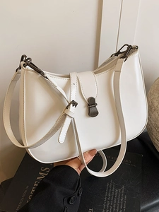 Women Minimalist PU Leather Underarm Bag Fashion Commuter Style Solid Color Shoulder Crossbody Bag Adjustable Strap Handbag