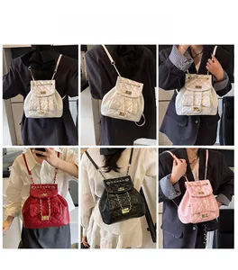 Quilted diamond lattice mini backpack in white, red, black, and pink colors