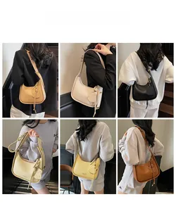 Collage of six versatile lychee texture half-moon underarm bags in various chic colors