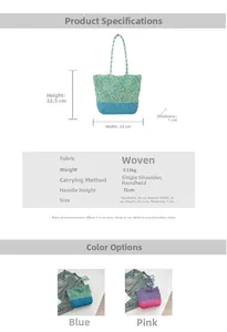 Spécifications détaillées des dimensions pour un sac cabas tissé à la main avec bretelles