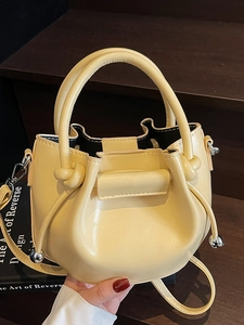 Koreanische Minimalistische Falten PU Leder Eimertasche Für Damen Mode Ölwachs Textur Handtasche Umhängetasche Pendeln Täglich