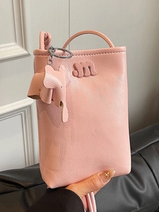 Women Fashion Mini Crossbody Phone Bag PU Leather Solid Color Vertical Small Square Purse With Elephant Charm Letter Decor