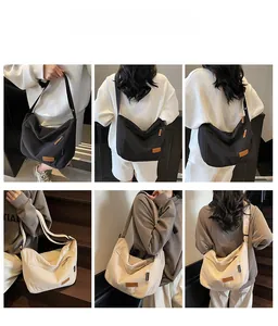Detailed views of high-capacity tote bags in black and beige with adjustable wide straps