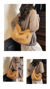 Detailed close-up of retro khaki minimalist nylon crossbody tote bag with adjustable strap
