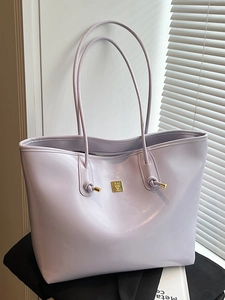 Large lavender oil wax leather tote bag for women with glossy finish and shoulder strap