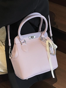 Lavender purple minimalist crossbody bag with top handle and silver buckle detail