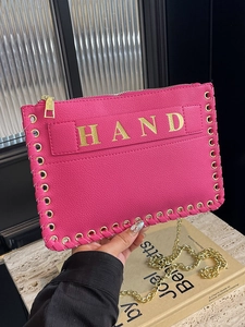 Fashion Women PU Leather Envelope Shoulder Bag Lychee Texture Woven Design Chain Crossbody Hand Bag With Metal Letter Decor