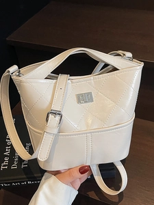 Borsa a Secchiello Donna Trapuntata a Diamante in Pelle PU Tracolla Con Catena Mini Borsa a Spalla Per Uso Quotidiano