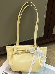 Petit Sac à Bandoulière Brillant en Cuir PU pour Femme Avec Nœud en Dentelle et Pendentif Künstliche Perle Sac à Main Rétro Doux