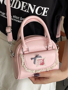 Pink sweet ballet style Boston bag with lace bow and adjustable crossbody strap