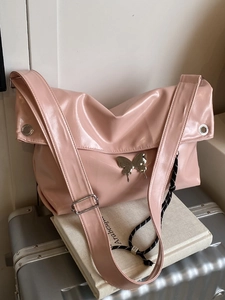 Grand Sac Cabas en Similicuir PU Souple pour Femmes Avec Décoration Papillon en Métal Large Bandoulière Sac à Épaule Minimaliste