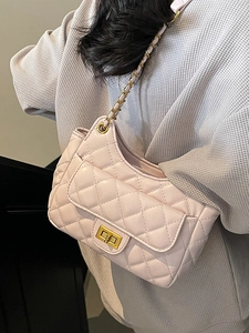 Elegant quilted leather chain bag in lotus pink with gold-tone hardware for women