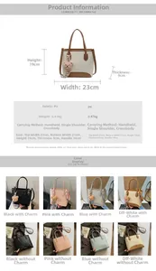 Detailed size chart showing dimensions for the woven texture casual bucket handbag