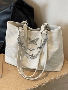 Fashion PU Leather Wave Tote Bag With Butterfly Chain Large Capacity Shoulder Bag For Women Daily Office School Work