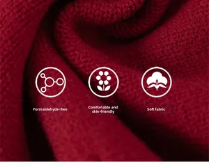 Detail of red knit fabric showing soft texture with formaldehyde-free and skin-friendly features