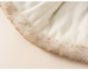 Detail of warm off-white fleece lining and premium faux fur trim for children's winter clothing
