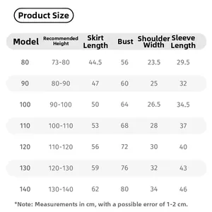 Detailed size chart for girls sweet red knit dress covering heights 73cm to 140cm