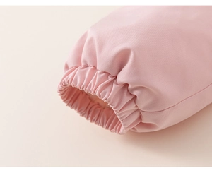 Detail of soft pink fleece elastic sleeve cuff on kids winter coat set outfit