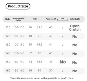 Detailed size chart for children's fleece joggers featuring height and waist measurements