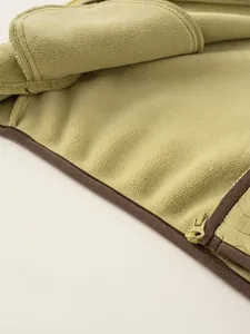 Giacca in pile per bambini verde oliva chiaro con bordo marrone e zip intera