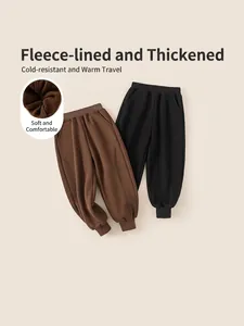Boys Thick Fleece Lined Tapered Pants Winter Warm Cotton Blend Casual Jogger Sweatpants For Kids 110-160cm