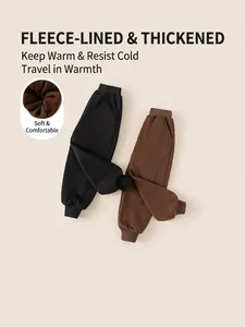 Children's thick fleece-lined jogger pants in black and brown with elastic waistband