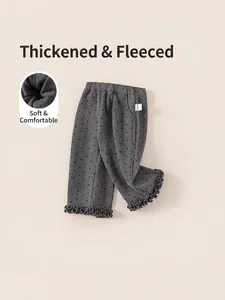 Pantalon Large Doublé Polaire Imprimé Cœur pour Fille Hiver Doux Décontracté Chaud avec Bordure en Dentelle Enfant