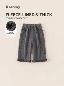 Pantalon thermique gris foncé fille avec imprimé cœur et ourlet à volants pour l'hiver