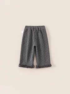Pantalon gris foncé pour filles avec imprimé cœur taille élastique et volants aux jambes