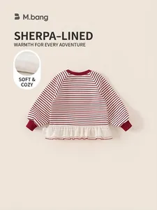 Kids red striped long sleeve sweatshirt with fleece lining and ruffle hem detail