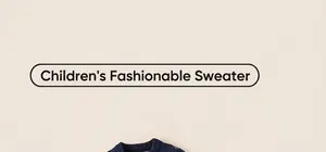 Detail of navy blue kids sweater featuring ribbed crew neck and white snowflake pattern