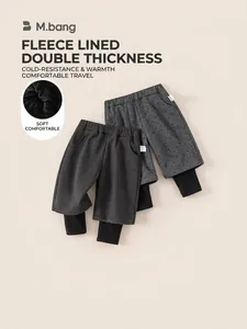 Girls Winter Fleece Lined Pants Thickened Fake Two Piece Wide Leg Trousers Gray Polka Dot Thermal Long Pants For Kids