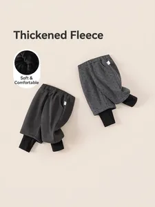 Thick winter fleece-lined wide-leg pants for girls with warm mock-two-piece polka dot design