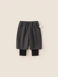 Winter double-layered thickened fake two-piece wide-leg pants for girls with elastic waist