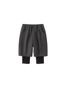Winter thick double-layered fleece fake two-piece wide-leg pants for girls in dark grey