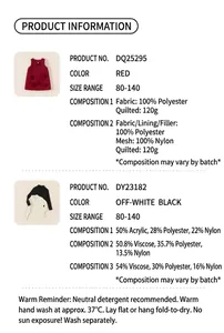 Size chart and fabric details for girls' red flower dress and knit sweater set