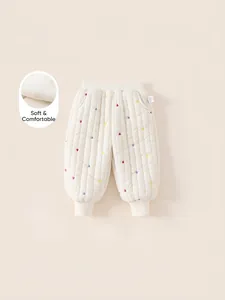 Pantalon Chaud Matelassé Brodé de Cœurs Doux pour Filles Hiver Poignets Côtelés Doublé en Polaire en Nylon pour Enfants