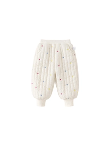 Pantalon matelassé pour fille avec broderies de cœurs colorés et ourlets élastiques