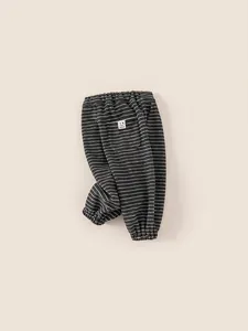 Pantalon rayé pour enfants avec doublure polaire chaude et poche arrière à motif smiley
