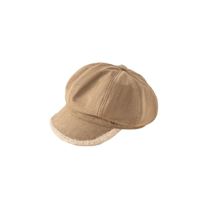 Brown beret newsboy hat for kids with cream fleece brim in minimalist vintage style