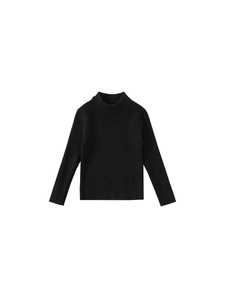 Classic black turtleneck ribbed knit sweater for girls with long sleeves and soft texture