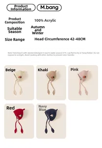 Detail specifications for knitted baby earflap hats with cute strawberry patches