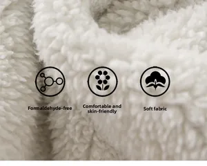 Macro detail of soft white sherpa fleece lining on warm winter jeans for boys