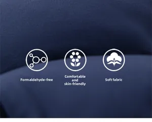 Detail of soft navy blue fabric texture with skin-friendly and formaldehyde-free finish