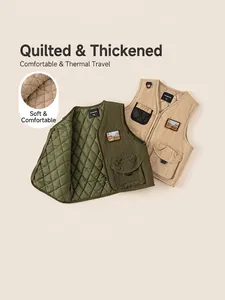 Boys Thickened Quilted Utility Vest Kids Winter Warm Padded Multi Pocket Sleeveless Jacket Outdoor Casual Waistcoat Top