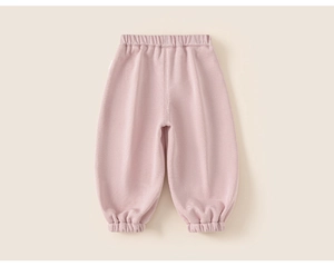 Detail view of pink toddler jogger pants with elastic waistband and cozy fleece fabric